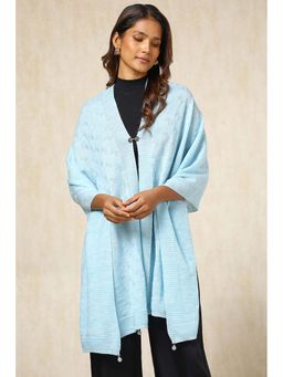Soch - Blue Self Design Tassel Shawl