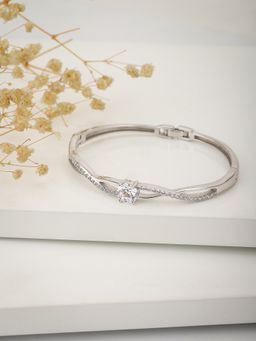 Carlton London - Women Silver Toned Brass Cubic Zirconia Rhodium Plated Bangle Style Bracelet