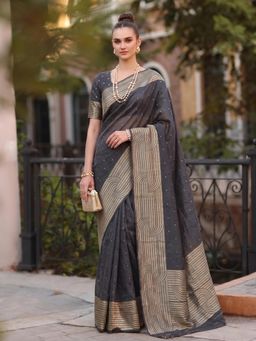 Nyri - Black Woven Zari Cotton Blend Saree