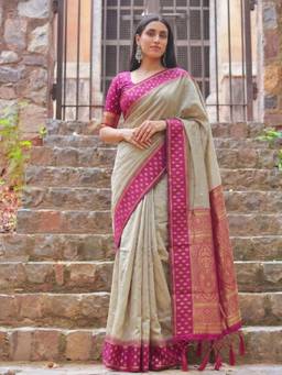 Nyri - Pink Woven Zari Cotton Silk Saree