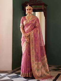 Nyri - Pink Woven Zari Tissue Silk Saree