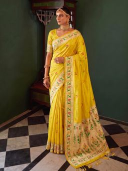 Nyri - Yellow Woven Zari Tissue Silk Saree