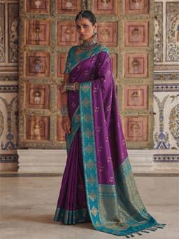 Nyri - Purple Woven Zari Silk Blend Saree