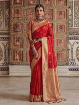 Nyri - Red Woven Zari Silk Blend Saree