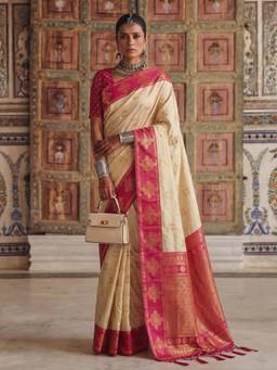 Nyri - Cream Woven Zari Silk Blend Saree