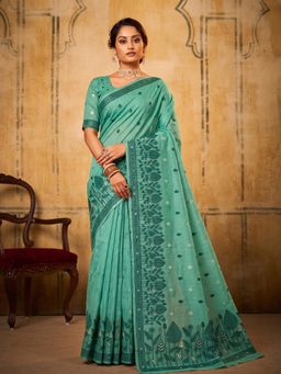 Nyri - Green Jamdani Linen Saree