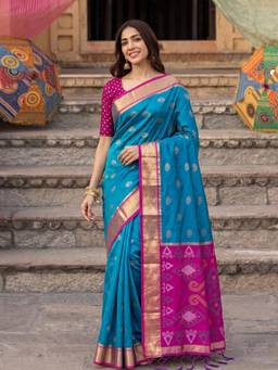 Nyri - Blue Woven Zari Silk Blend Saree