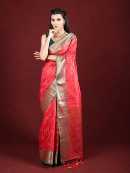 EXCLUSIVA - Pink Banarasi Blended Silk Woven Saree Zari Work with Unstitched Blouse
