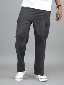 SILISOUL - Charcoal Solid Loose Fit Cargo Pant