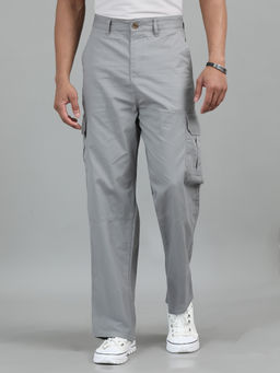 SILISOUL - Grey Solid Loose Fit Cargo Pant