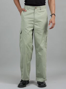 SILISOUL - Olive Solid Loose Fit Cargo Pant