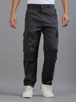 SILISOUL - Grey Solid Relaxed Fit Cargo Pant