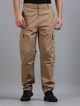 SILISOUL - Khaki Solid Relaxed Fit Cargo Pant