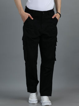 SILISOUL - Black Solid Relaxed Fit Cargo Pant