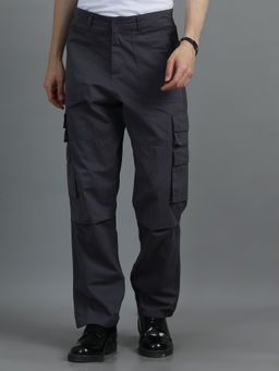 SILISOUL - Charcoal Solid Relaxed Fit Cargo Pant