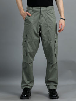 SILISOUL - Green Solid Relaxed Fit Cargo Pant