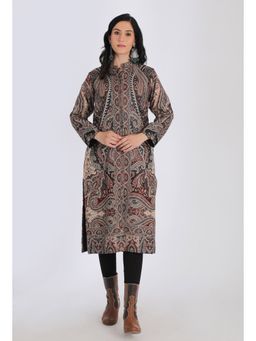 Tjori - Bareen Black Kani Jamavar Long Coat