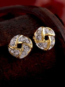 Estele - Gold Plated Round Stud Earrings with Austrian Crystal for Women