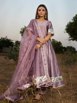 POMCHA - Taffeta Silk Purple Anarkali (Set of 3)