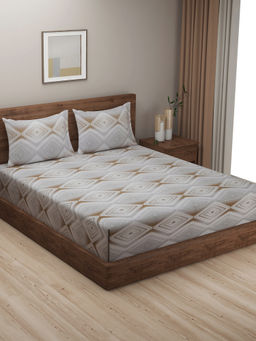 Swayam - Geometric 210 Tc Double Bedsheet With 2 Pillow Cover Grey