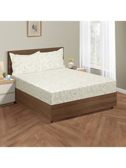 Swayam - Floral 210 Tc Double Bedsheet With 2 Pillow Cover White