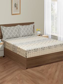 Swayam - Geometric 210 Tc Double Bedsheet With 2 Pillow Cover Beige