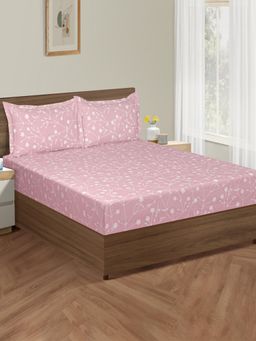 Swayam - Floral 210 Tc Double Bedsheet With 2 Pillow Cover Pink
