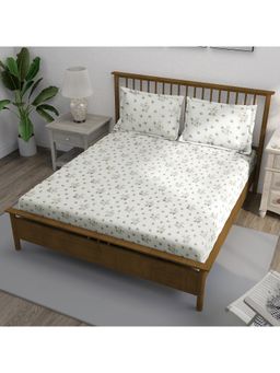 Swayam - Floral 300 Tc Double Bedsheet With 2 Pillow Cover White