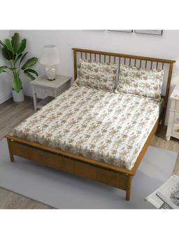 Swayam - Floral 300 Tc Double Bedsheet With 2 Pillow Cover Brown