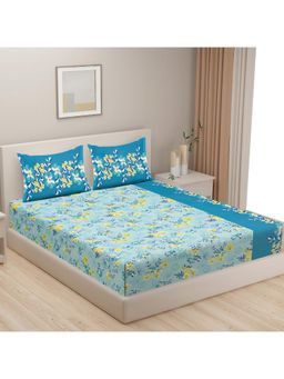 Swayam - Floral 144 Tc Double Bedsheet With 2 Pillow Cover Blue