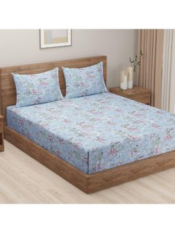Swayam - Floral 144 Tc Double Bedsheet With 2 Pillow Cover Blue