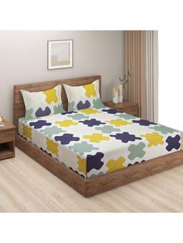 Swayam - Geometric 180 Tc Double Bedsheet With 2 Pillow Cover Multi-Color