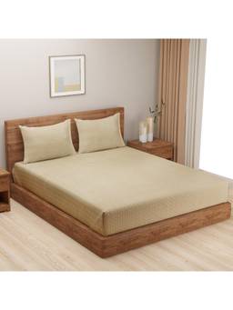 Swayam - Geometric 180 Tc Double Bedsheet With 2 Pillow Cover Beige