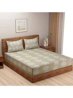 Swayam - Floral 210 Tc Double Bedsheet With 2 Pillow Cover Beige