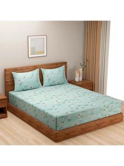 Swayam - Floral 210 Tc Double Bedsheet With 2 Pillow Cover Green