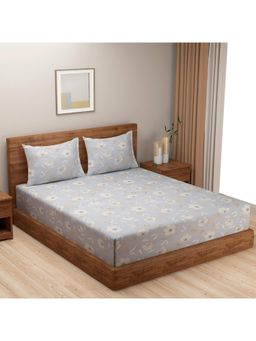 Swayam - Floral 210 Tc Double Bedsheet With 2 Pillow Cover Grey