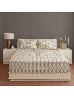 Swayam - Geometric 144 Tc Double Bedsheet With 2 Pillow Cover Brown