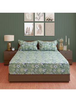 Swayam - Floral 144 Tc Double Bedsheet With 2 Pillow Cover Green