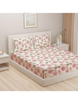 Swayam - Floral 144 Tc Double Bedsheet With 2 Pillow Cover White