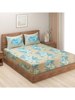 Swayam - Floral 170 Tc Double Bedsheet With 2 Pillow Cover Beige