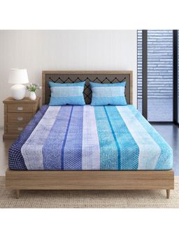 Swayam - Geometric 170 Tc Double Bedsheet With 2 Pillow Cover Blue