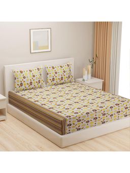 Swayam - Floral 170 Tc Double Bedsheet With 2 Pillow Cover Brown