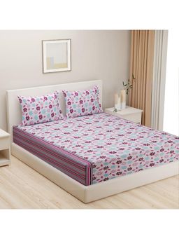 Swayam - Floral 170 Tc Double Bedsheet With 2 Pillow Cover Pink