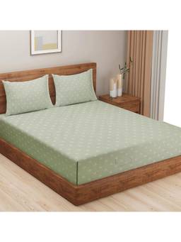 Swayam - Floral 300 Tc Double Bedsheet With 2 Pillow Cover Green