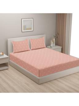 Swayam - Floral 300 Tc Double Bedsheet With 2 Pillow Cover Orange Peach