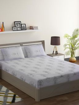 Swayam - Floral 210 Tc King Bedsheet With 2 Pillow Cover Grey
