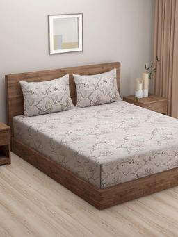 Swayam - Floral 210 Tc King Bedsheet With 2 Pillow Cover Grey