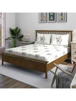 Swayam - Floral 210 Tc King Bedsheet With 2 Pillow Cover Grey