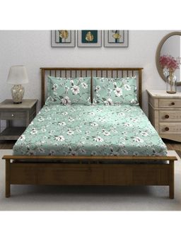 Swayam - Floral 210 Tc King Bedsheet With 2 Pillow Cover Green