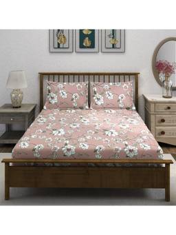 Swayam - Floral 210 Tc King Bedsheet With 2 Pillow Cover Pink